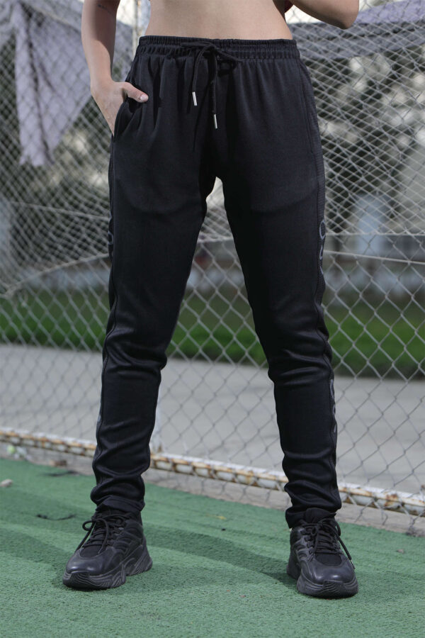 Black Polyester Terry Paneled Bottoms