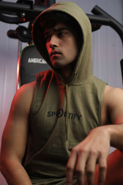 Olive Green Stretcheable Hooded tanktop