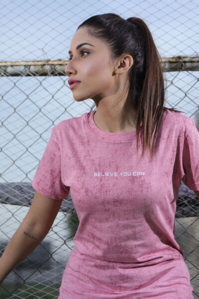 Pink textured believer T Shirt-1