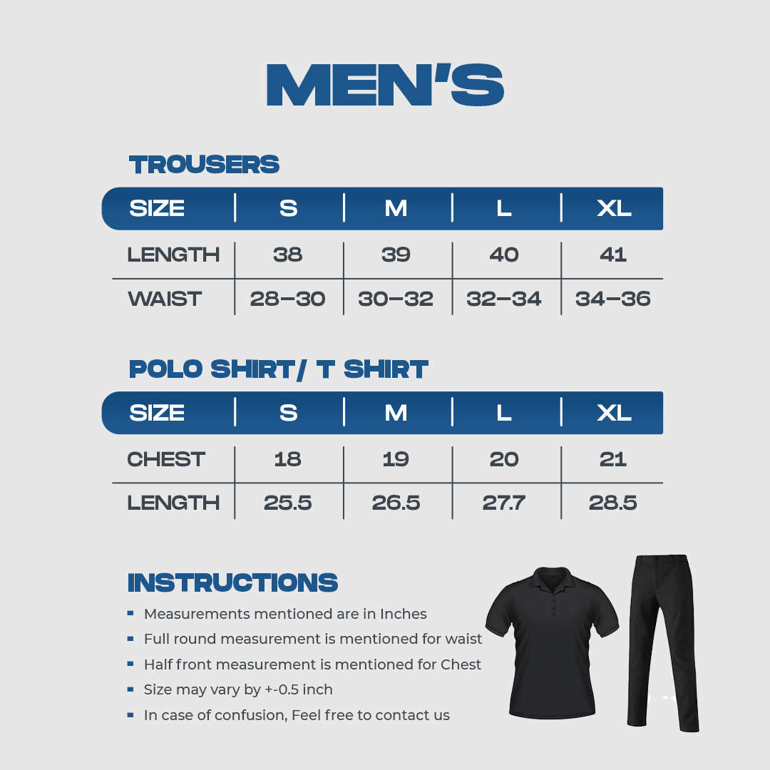 Men Polo -T-Shirts & Trousers Measurements