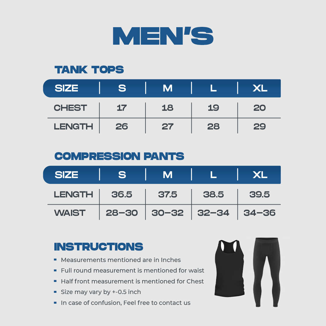 Men Tank Tops and Spats Measurements