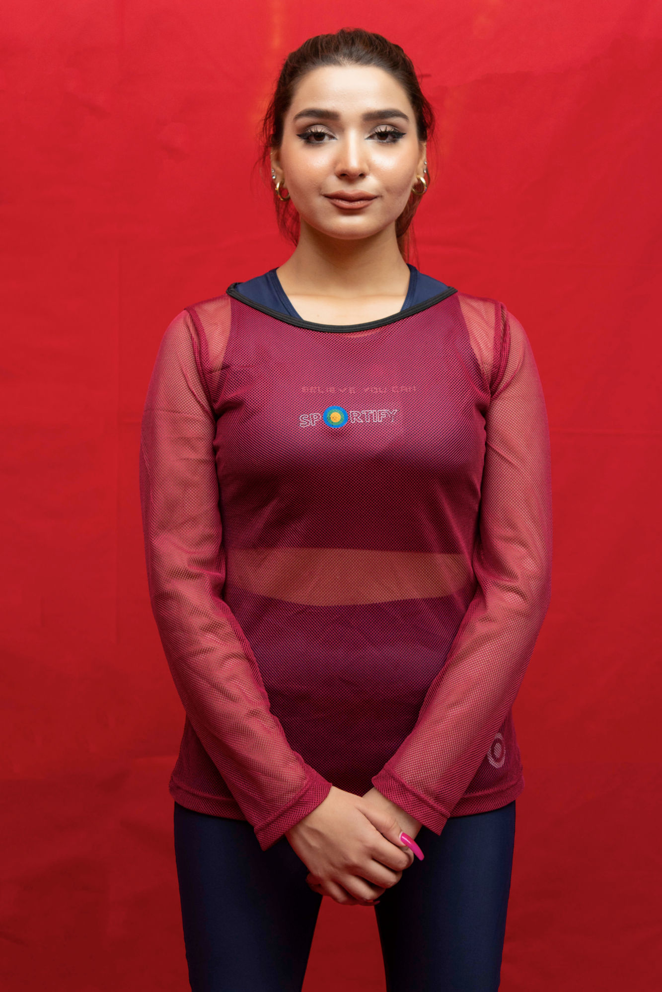 Breathable Air Mesh Workout Top -Maroon_2